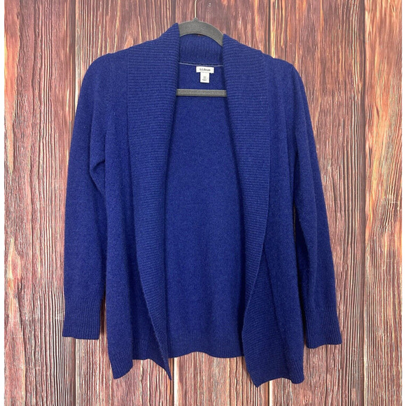 LL Bean Blue 100% Cashmere Minimalist Open Front Cardigan Size XS Petite - Picture 1 of 6